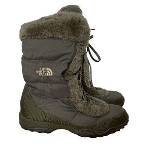THE NORTH FACE Nuptse Down Boots Army Olive Green Lace Up Winter Women's Size 9